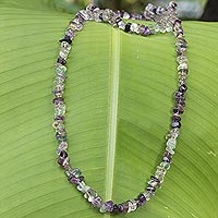 Fluorite beaded long necklace, 'Nuanced Color' - Artisan Crafted Brazilian Fluorite Beaded Necklace