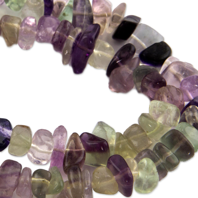 Fluorite beaded long necklace, 'Nuanced colour' - Artisan Crafted Brazilian Fluorite Beaded Necklace