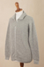 Men's 100% alpaca cardigan, 'Casual Grey' - Light Grey 100% Alpaca Men's Cardigan (image 2e) thumbail