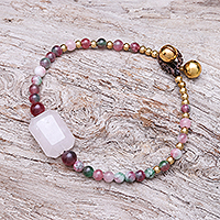 Rose quartz and agate beaded pendant bracelet, 'Magical Day' - Rose Quartz and Agate Beaded Pendant Bracelet from Thailand