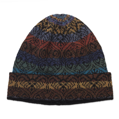 100% alpaca knit hat, 'Earth and Sky' - Women's Alpaca Knit Hat in Multicolor