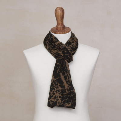 Alpaca blend reversible scarf, 'Marbled Beauty' - Reversible Variegated Brown and Black Alpaca Blend Scarf