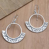 Sterling silver dangle earrings, 'Traveled Path' - Round Sterling Silver Dangle Earrings from Bali