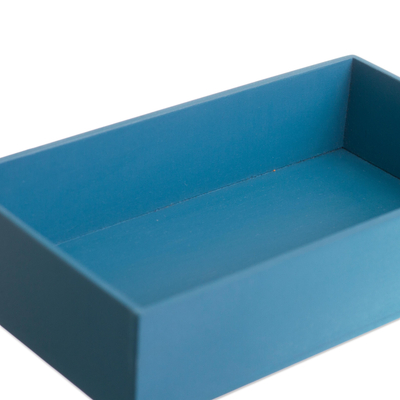 Reverse-painted glass and wood decorative box, 'National Pride' - Light Blue Wood Reverse-Painted Glass US Map Decorative Box