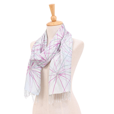 Hand-painted silk scarf, 'Firework Festival in Blue' - Hand-Crafted Thai Silk Scarf