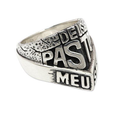 Men's sterling silver ring, 'Deus Pastor Meus Est' - Unique Men's Sterling Silver Ring with Spiritual Inscription