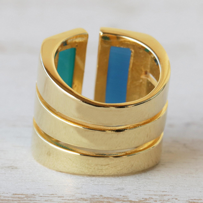 Gold plated agate wrap ring, 'Love Attraction' - Women's Modern Gold Plated Wrap Agate Ring