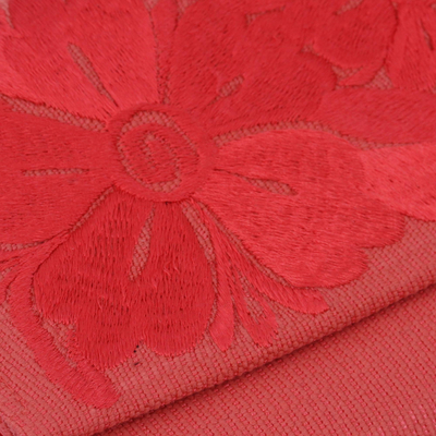 Cotton clutch, 'Strawberry Bouquet' - Cotton Clutch with Strawberry Floral Embroidery from Mexico