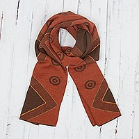 Alpaca blend scarf, 'Chestnut and Pumpkin Andes' - Chestnut and Pumpkin Knit Alpaca Blend Wrap Scarf from Peru