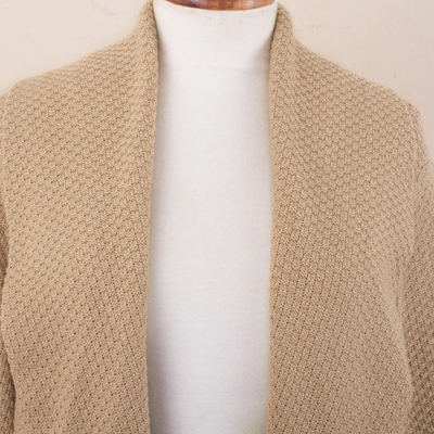 Organic cotton sweater coat, 'Faithful Companion in Camel' - Long Seed Stitch Organic Cotton Sweater Coat