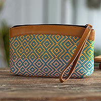 Handwoven cosmetic bag, 'Cajamarca Journey' - Artisan Crafted Cosmetic Bag with Faux Leather