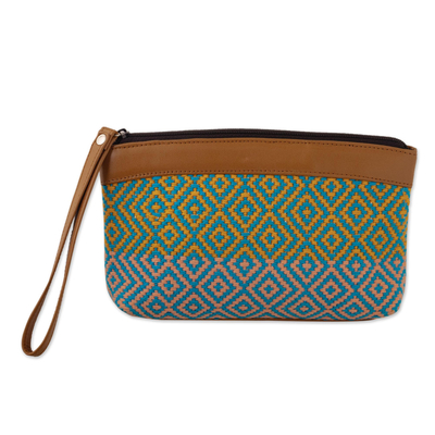 Handwoven cosmetic bag, 'Cajamarca Journey' - Artisan Crafted Cosmetic Bag with Faux Leather