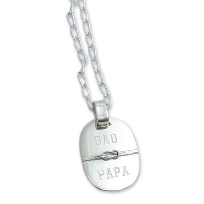 Sterling silver pendant necklace, 'Honor Thy Father' - Dad Papa Love Knot Silver Pendant Necklace from Peru