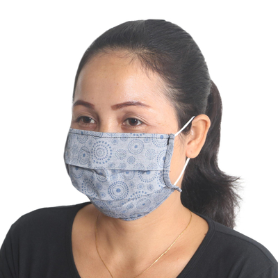 Gesichtsmasken aus Baumwolle, (3er-Set) - 3 einlagige Gesichtsmasken mit elastischem Schlaufenmuster aus blauer Baumwolle