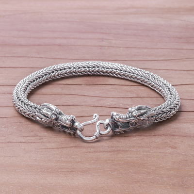 Men's sterling silver chain bracelet, 'Air and Fire' - Men's Sterling Silver Naga Chain Bracelet from Thailand
