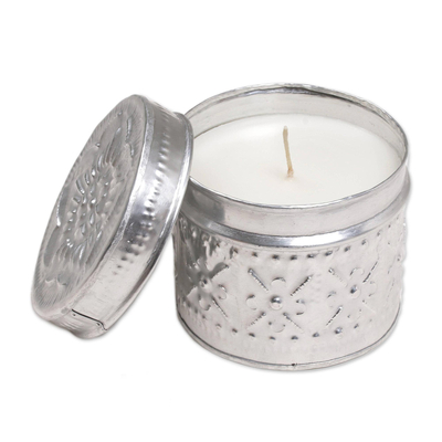 Aluminum tinned candle, 'Soft Light' - Eco-Friendly Beeswax Floral-Themed Candle