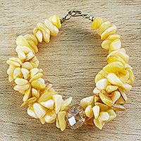 Agate beaded bracelet, 'Earthly Treasure' - Yellow Agate Glass Beaded Bracelet from West Africa