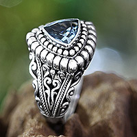 Blue topaz cocktail ring, 'Sea Goddess' - Blue Topaz and Silver Cocktail Ring