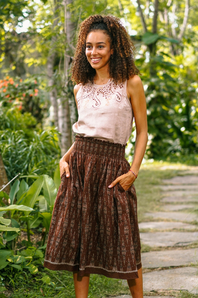 Hand woven cotton ikat skirt, 'Summer Twirl' - Hand Woven Cotton Ikat Skirt