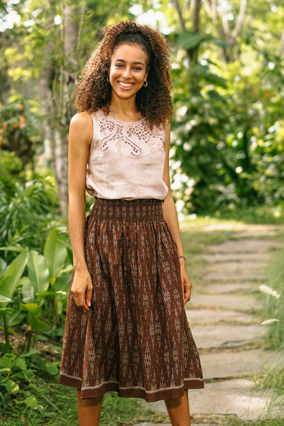 Hand woven cotton ikat skirt, 'Summer Twirl' - Hand Woven Cotton Ikat Skirt
