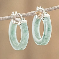 Jade hoop earrings, 'Conexion in Light Green' - Light Green Jade Hoop Earrings