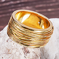 24k gold-plated band ring, 'Golden Threads' - 24k Gold-plated Band Ring From Mexico
