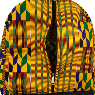 Cotton backpack, 'Lydia' - Yellow Kente Pattern Cotton Backpack