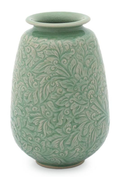 Celadon ceramic vase, 'Divine Profusion' - Celadon Ceramic Vase
