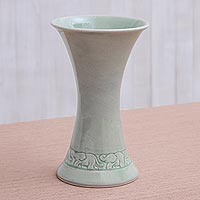 Jarrón de cerámica Celadon, 'Elefante Verde' - Jarrón de cerámica Celadon