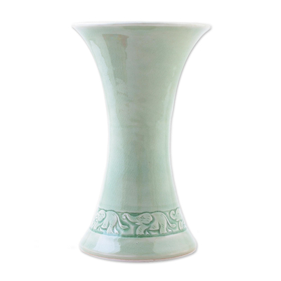 Celadon ceramic vase, 'Green Elephant' - Celadon ceramic vase