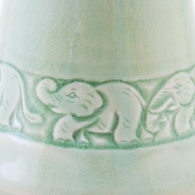 Celadon ceramic vase, 'Green Elephant' - Celadon ceramic vase