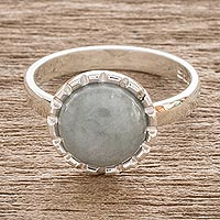 Jade cocktail ring, 'Apple Green Moon' - Sterling Silver Ring with an Apple Green Jade Circle
