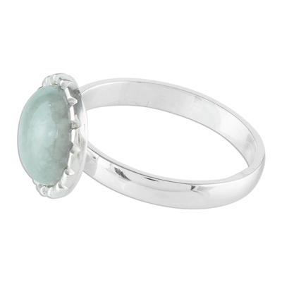 Jade cocktail ring, 'Apple Green Moon' - Sterling Silver Ring with an Apple Green Jade Circle