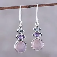 Multi-gemstone dangle earrings, 'Peaceful Dazzle in Pink' - Multi-Gemstone Dangle Earrings in Pink from India