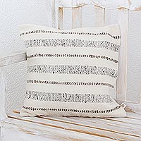 Wool cushion cover, 'Comfort in Grey' - Wool Handwoven Grey Striped Cushion Cover from Guatemala