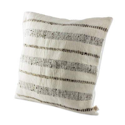 Funda de cojín de lana - Funda de cojín de lana tejida a mano con rayas grises de Guatemala