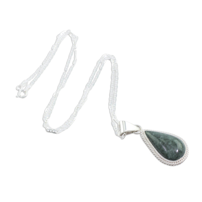 Jade pendant necklace, 'Dark Green Sacred Quetzal' -  Handmade Guatemalan Jade Pendant Necklace