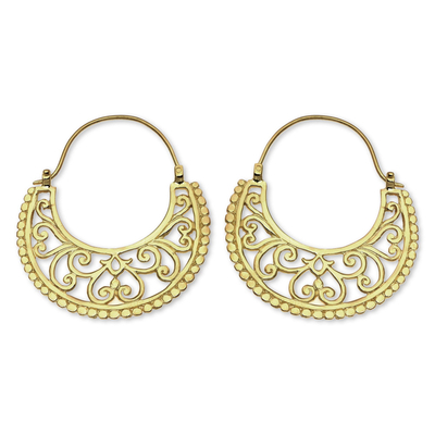 Gold vermeil hoop earrings, 'Moonlit Garden' - Unique Hoop Earrings in 22k Gold Vermeil from Bali