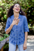 Cotton blouse, 'Purely Feminine in Blue' - Embroidered Cotton Blouse in Blue (image 2b) thumbail