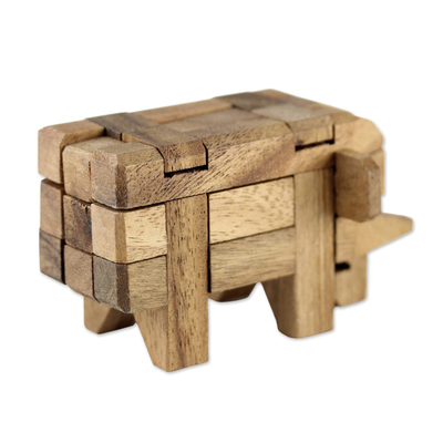 Wood puzzle, 'Elephant Puzzle' - Rain Tree Wood Elephant Puzzle from Thailand