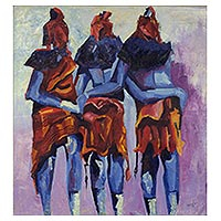 'Pactos de los dioses' (2016) - Pintura impresionista firmada de tres figuras de Ghana