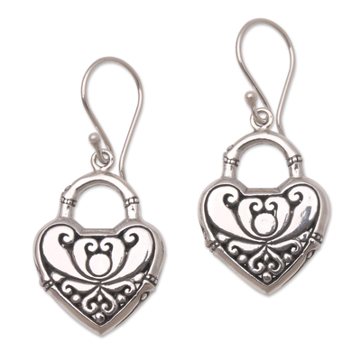 Sterling silver dangle earrings, 'Love Lock' - Sterling Silver Dangle Earrings with Heart Motif