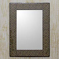 Decoupage mirror, 'Classic Floral' - Decoupage Wall Mirror Frame Crafted by Hand in India