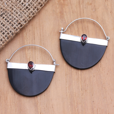 Garnet drop earrings, 'Basket of Beauty' - Artisan Crafted Garnet and Sterling Silver Drop Earrings