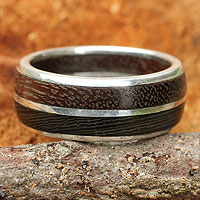 Men's Sterling silver and wood ring, 'Natural Guy' - Men's Wood Band Ring