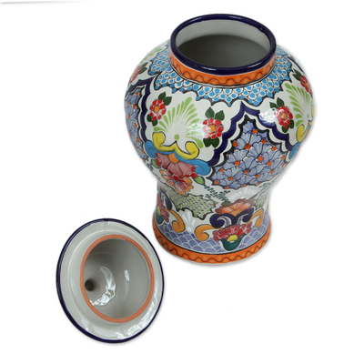Tarro decorativo de cerámica, 'Talavera Colors' - Colorido tarro decorativo de cerámica de Talavera de México