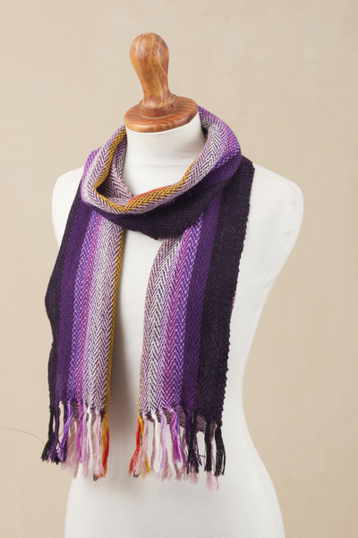 100% alpaca scarf, 'Feminine Warmth' - Striped 100% Alpaca Wrap Scarf Crafted in Peru