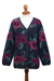 100% alpaca cardigan, 'Cusco Flowers in Blue' - Floral Intarsia Knit Cardigan Sweater in 100% Alpaca thumbail