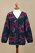 100% alpaca cardigan, 'Cusco Flowers in Blue' - Floral Intarsia Knit Cardigan Sweater in 100% Alpaca (image 2b) thumbail