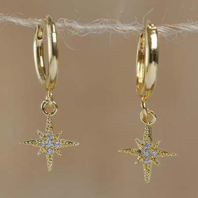 Gold plated crystal hoop earrings, Blazing Star
